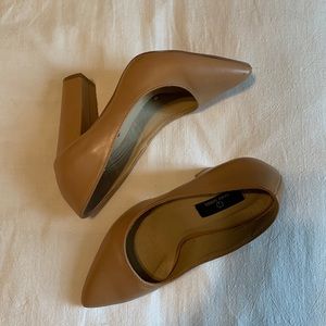 Nude block heel pumps